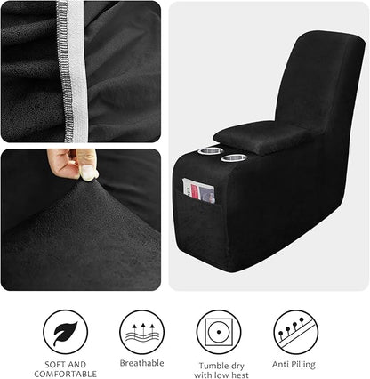 molasofa Leather Like Additional Recliner Console Cover for Reclining Loveseat Covers Stretch Jacquard Middle Console Cover for Recliner Couch and Sofa Dark Black