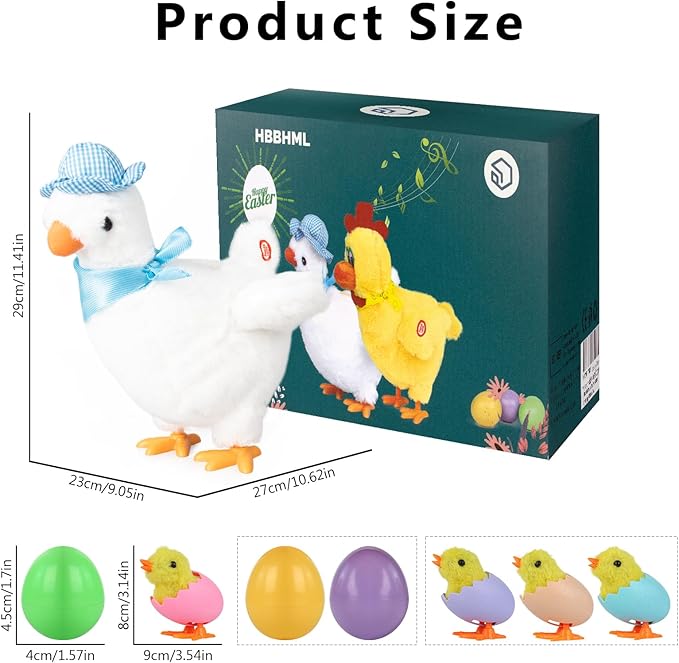 Plush Electric Stuffed Laying Egg Chicken Toy Doll with Sound Music Easter for Boys Girls
