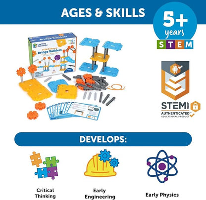 Learning Resources STEM Explorers Bridge Builders,72 Pieces,Ages 5+, STEM Toys, STEM Building Toys,STEM Kits,Kids stem Projects, Build it Yourself Toys