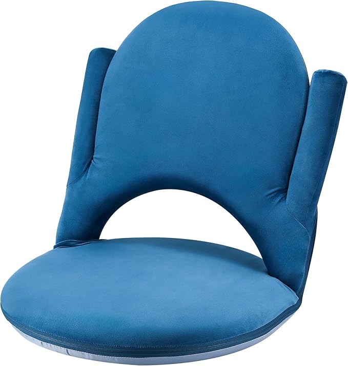 Nnewvante Floor Folding Chair Armrest, 42 Position Back Support Adjustable Floor Seat Washable Stackable Cushion for Class Meditation Playing Adults Kids,Ctystal Velvet Navy Blue