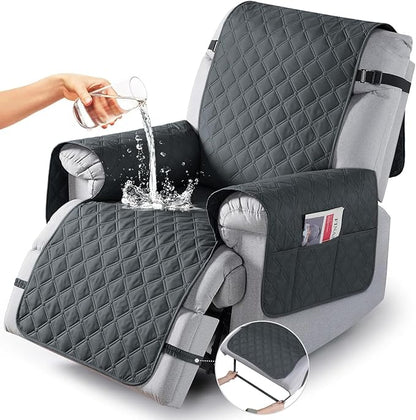 TAOCOCO 100% Waterproof Recliner Covers, Recliner Sofa Covers with Leg Straps, Reversible Recliner Couch Cover for Reclining Chair, Washable Couch Protector for Pets Kids(1 Seater 28", Dark Gray)