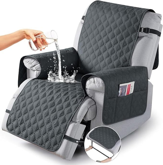 TAOCOCO 100% Waterproof Recliner Covers, Recliner Sofa Covers with Leg Straps, Reversible Recliner Couch Cover for Reclining Chair, Washable Couch Protector for Pets Kids(1 Seater 28", Dark Gray)