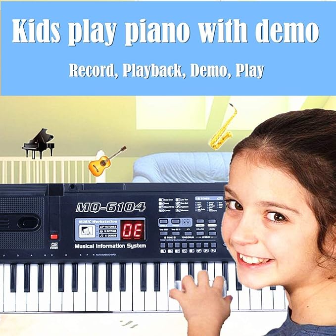 SEMART keyboard Piano Digital electric piano portable electronic music keyboard 61 key toy for kids beginner children toddler musical instruments w/microphone stand USB christmas Birthday gift