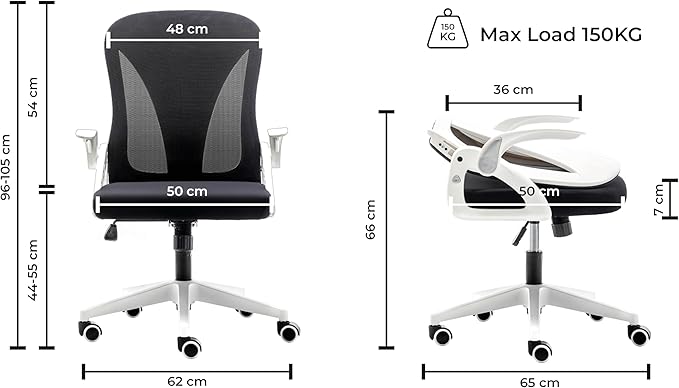 Tervo Model S | Folding Office Chair for Small Spaces | Gaming Chair for Adults & Kids | Ergonomic Mesh Computer Chair for Bedroom | Desk Chair for Home Work | (White & Black)