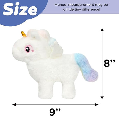 Hopearl Walking Unicorn with Glowing Horn Interactive Electronic Pet Plush Unicorn Toy with Sounds and Movements Animated Gift for Toddlers Birthday, White, 7''