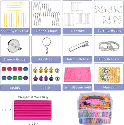 Polymer Clay 50 Colors, Modeling Clay for Kids DIY Starter Kits, Oven Bake Model Clay, Non-Toxic, Non-Sticky, Ideal Gift for Children and Artists.