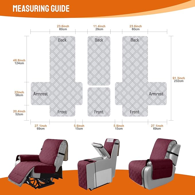 VANSOFY Loveseat Recliner Cover with Console 100% Waterproof Sofa Slipcovers Non-Slip Reclining Couch Cover Split Sofa Covers Furniture Protector for Pets, Dogs(Burgundy1)