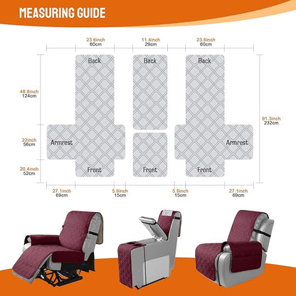VANSOFY Loveseat Recliner Cover with Console 100% Waterproof Sofa Slipcovers Non-Slip Reclining Couch Cover Split Sofa Covers Furniture Protector for Pets, Dogs(Burgundy1)