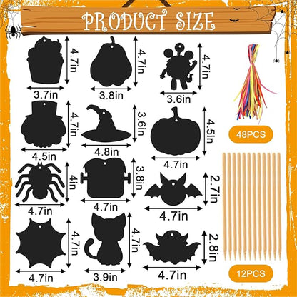 FEBSNOW Halloween Crafts for Kids, Magic Rainbow Halloween Scratch Art Paper Cards Halloween Tree Hanging Ornaments Halloween Gifts for Kids Holiday Party Favors Games (Halloween)