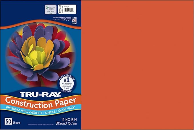 Tru-Ray® Construction Paper, 50% Recycled, 12" x 18", Orange, Pack Of 50