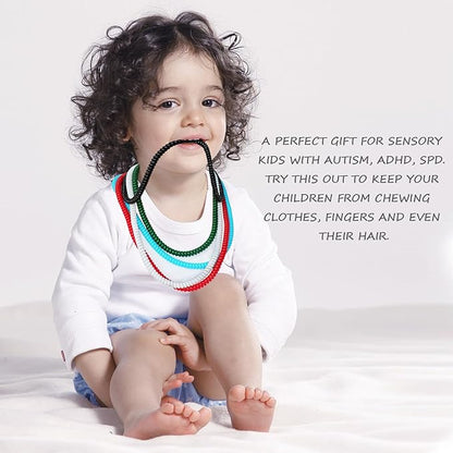 Sensory Chew Necklaces for Boys Girls, 15 Pack Stretchy Chewy Necklace Coil Bracelets for Kids with Autism Anxiety ADHD SPD, Sensory Chew Toys Reduce Chewing Biting Fidgeting for Adult Chewer