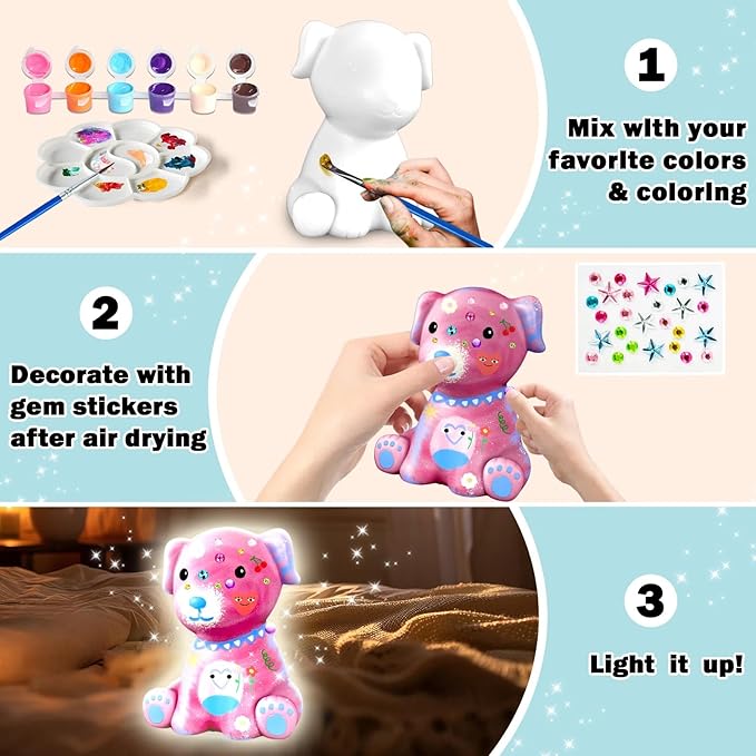 Paint Your Own Dog Lamp Kit - Arts and Crafts Supplies Puppy Painting Kits for Kids Teens Adults, DIY Night Light Toy for Toddler Girl Boy Ages 3 4 5 6 7 8 9 10 11 12 13+ Birthday Easter Holiday Gift