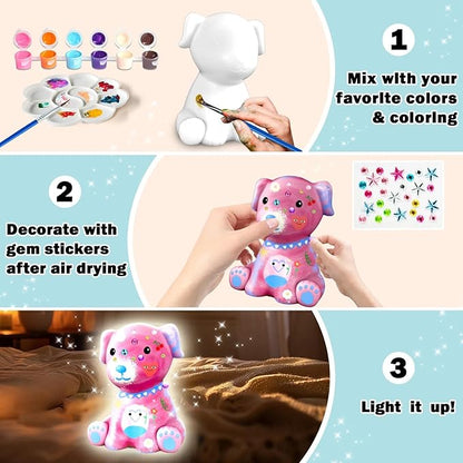 Paint Your Own Dog Lamp Kit - Arts and Crafts Supplies Puppy Painting Kits for Kids Teens Adults, DIY Night Light Toy for Toddler Girl Boy Ages 3 4 5 6 7 8 9 10 11 12 13+ Birthday Easter Holiday Gift
