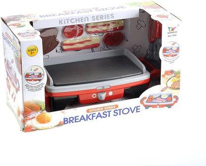 PowerTRC Breakfast Kids Toy Grill Playset for Ages 4-8, Cooking Toys Play Grill Set for Kids, Pretend BBQ Grill with Realistic Sounds Foods Utensils