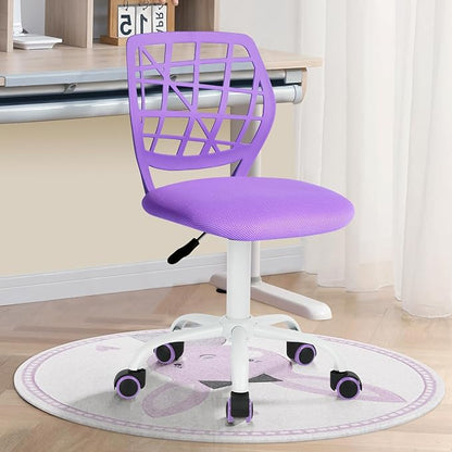 FurnitureR Kids Desk Chair, Armless Small Adjsutable Swivel Task Chair with Soft Cushion for Study Kids Teens Child, Purple