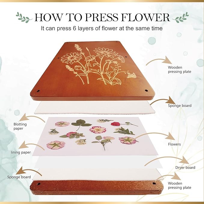 Aboofx Flower Press Kit, Craft Kits 15.7" x 11.8" 6 Layers Wooden Flower Pressing Kit for Crafts Pressed Flowers and Plant for DIY Art, Preservation for Bookmark Frame Wedding Drying Kits