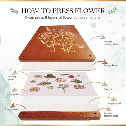 Aboofx Flower Press Kit, Craft Kits 15.7" x 11.8" 6 Layers Wooden Flower Pressing Kit for Crafts Pressed Flowers and Plant for DIY Art, Preservation for Bookmark Frame Wedding Drying Kits