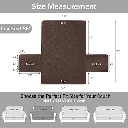 Soft Couch Cover 2 Cushion Sofa, Water-Repellent Sofa Slipcovers for Loveseat, Machine Washable Love Seat Quilted Couch Covers, Pet Friendly Loveseat Slipcovers (Loveseat 56", Chocolate)