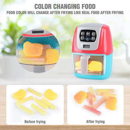 Toy Air Fryer for Kids, Kids Play Kitchen Playset Accessories, Chefs Pretend Play Kitchen Appliance Toys Oven w/Light, Sound, Play Food Grill Cooking Utensils for Kids Boys Girls Toddlers 1-3 2+