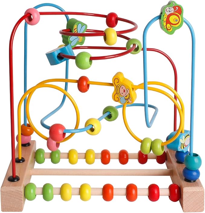 SHIERDU Wooden Toys with Animals Graphics Bead Maze Game Educational Abacus Beads Circle Toys Colorful Roller Coaster Game Gift for Toddlers Kids Children Girls Boys