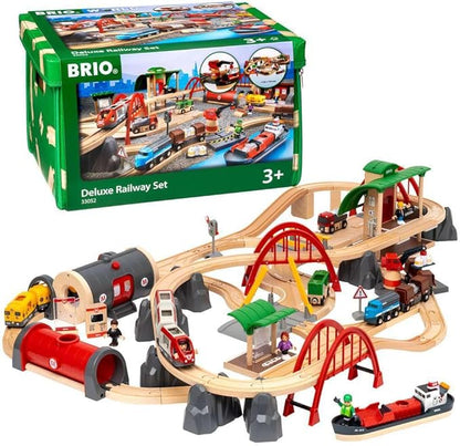 BRIO World 33052 Deluxe Railway Set | Comprehensive Wooden Train Toy Set for Kids Age 3 and Up | FSC Certified Eco-Friendly Toy | Exciting Harbor and Metro Scenes