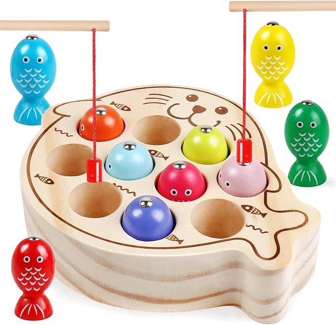 Wooden Magnetic Fishing Game for Kids 3+,Montessori Preschool Educational Activities Learning Hand-Eye Coordination Fine Motor Skills Color Sorting Magnet Fish Toys for Boys Girls
