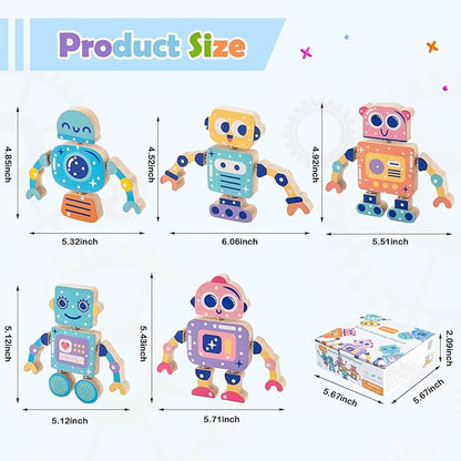 Wooden Snap-Together Building Toys, Robot Building Kit for Kids,STEM Building Blocks,Take Apart Playset 28pcs, Fine Motor Skill Montessori Educational Learning Toys Gift for 3 4 5 6 Years Kids