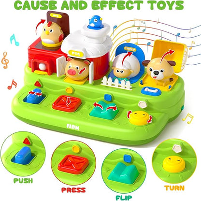 Vunrahsg Interactive Pop Farm Animal Up Toys with Music Sounds Montessori Cause and Effect for 1-3 Baby Boy Girl Early Educational Musical Baby Infant STEM Gift 12-18 Months Babies Birthday