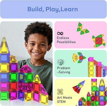 Magneverse 100 PCS Mini Magnetic Tiles - Travel Magnetic Tiles, Micro Magnet Travel Toy for Kids Ages 3+, STEM Educational Building Set Construction Toys, Boys Girls Toddlers Birthdays Gifts