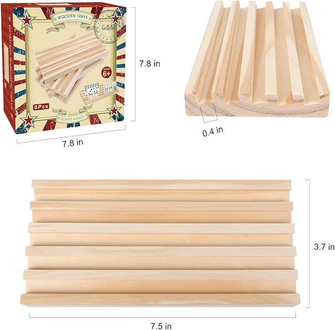 GOTHINK Wooden Domino Racks Set of 8 Trays for Mexican Train Dominoes Games Domino Tiles Holders Mexican Train Accessories for Adults & Kids - Dominoes NOT Included