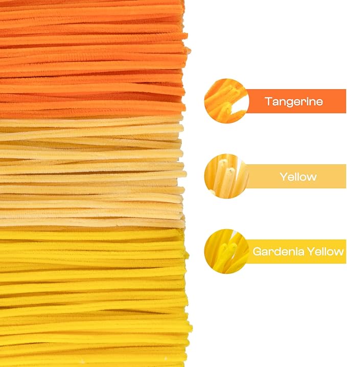 Caydo 300 Pieces Yellow Orange Pipe Cleaners for Flowers Making, Thick Fluffy Chenille Stems for Kids Creative Arts & Crafts and Home Decorations