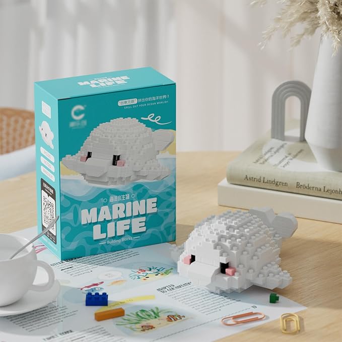 Marine Animals Building Blocks Sets Mini Building Blocks Ocean Animal Sea Creatures Building Blocks Set Mini Building Blocks Toys STEM Gifts for Kids Adult(White Whale)