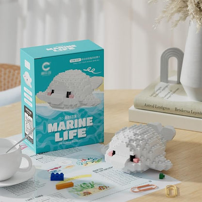 Marine Animals Building Blocks Sets Mini Building Blocks Ocean Animal Sea Creatures Building Blocks Set Mini Building Blocks Toys STEM Gifts for Kids Adult(White Whale)