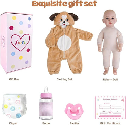 Aori Baby Dolls Realistic, 17-inch Lifelike Baby Doll Set with Feeding Kit Included, Real Life Baby Dolls for Kids 3+, Parents, Elderly and Collectors