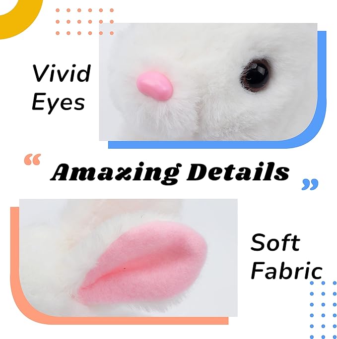 Hopearl Hopping Rabbit with LED Ears Interactive Electronic Pet Plush Bunny Toy with Sounds and Movements Animated Walking Wiggle Light up Ears Twitch Nose Gifts for Toddlers Birthday, Pink, 7''