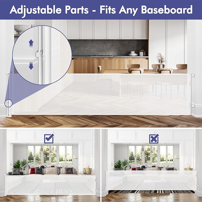 145 Inch Retractable Baby Gates Extra Wide Dog Gate for Extra Wide Openings Retractable Dog Gate Indoor Outdoor Retractable Gate Mesh Baby Gate Extra Long Baby Gate for Stairs, Doorways, White