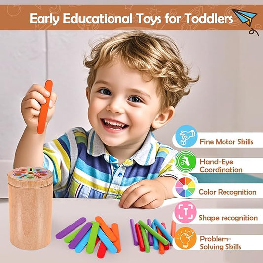 Mity rain Montessori Toys for 1 2 3+ Year Old, 3 in 1 Wooden Color Sorting Toys for Toddlers 1-3, Fine Motor Skills Educational Sensory Toys for Baby Kids
