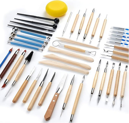 TEMONTIAN Clay Sculpting Tools Kit，Pottery Tools Kit，Clay Tools，Air Dry Clay Tools，44Pcs Double Sided Polymer Clay Tools for Adults,with Upgraded Carrying Case