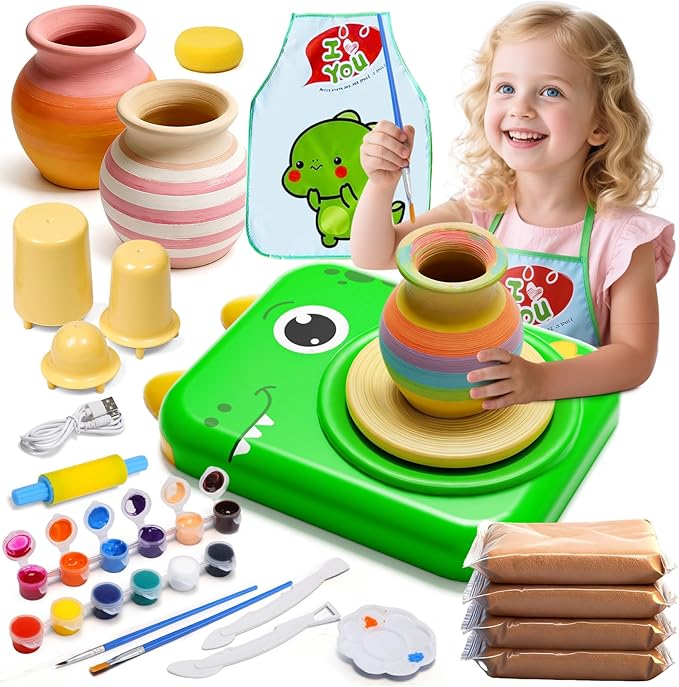Skirfy Pottery Wheel for Kids - Arts and Crafts for Kids Ages 8-12,Complete Pottery Painting Kit Arts with Clays,Art Supplies Toys for Girls Boy Birthday Gift for 6+,Kids Gifts for Grandkids