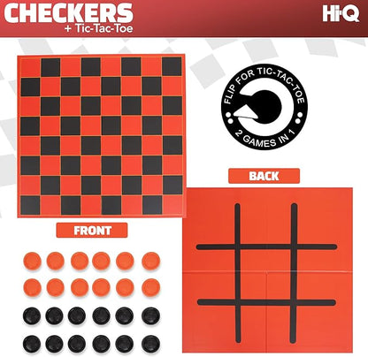 HI-Q Checkers & Tic-Tac-Toe Board Game Set – Classic Strategy for Kids & Family – Features Interlocking Stacking Pieces & Folding Board – Ages 6+