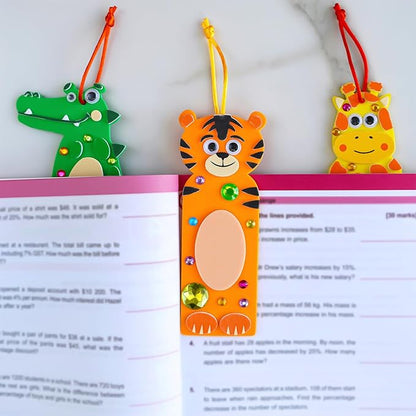 Winlyn 32 Sets Jungle Animal Craft Kits DIY Jungle Safari Zoo Wild Animal Bookmarks Decorations Art Sets Tiger Lion Zebra Foam Stickers for Kids Classroom Activities Reading Rewards Party Favors