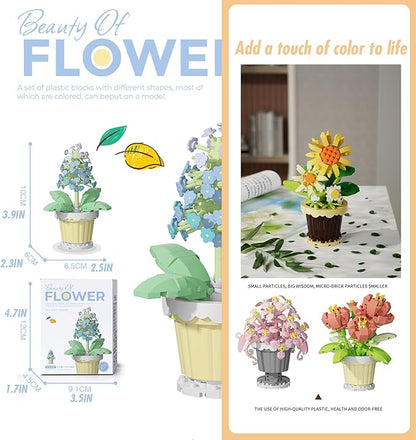 12 Set Mini Flower Potted Plant Bonsai Building Toy Blocks Artificial Particle Flower Botanical