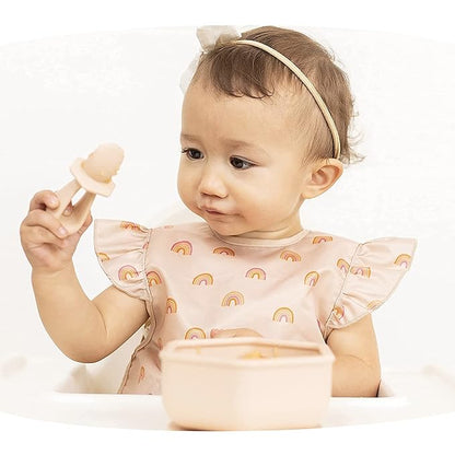 Tiny Twinkle Silicone Training Utensils - Baby Spoons and Baby Forks For Self-Feeding Training - Silicone Baby Led Weaning Utensils For Toddlers And Babies 6-24 Months - Baby Feeding Supplies (Sand)