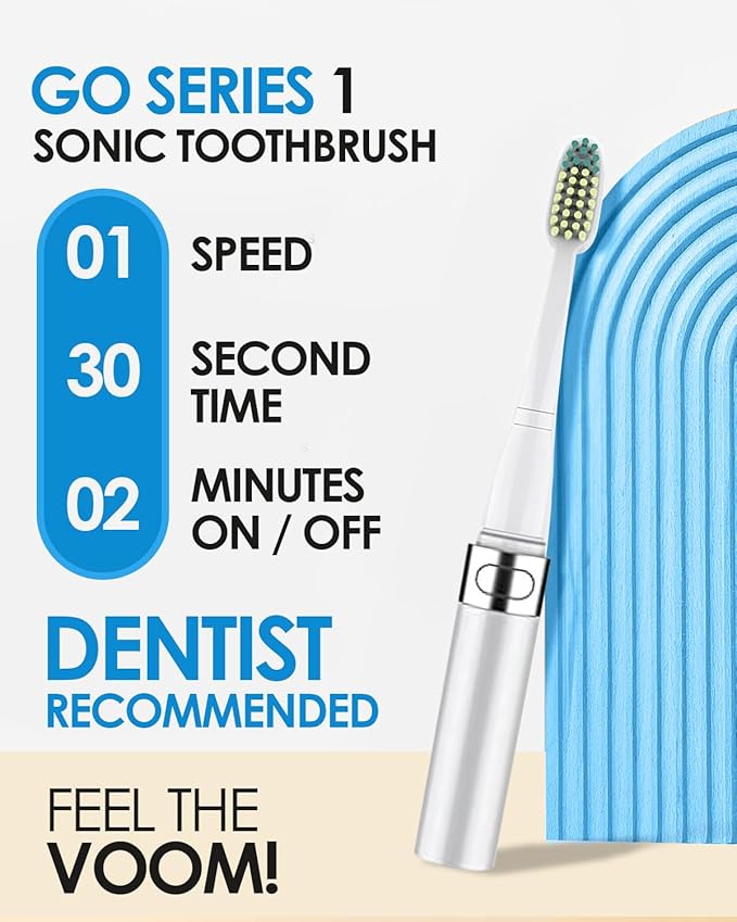 Voom Sonic Go 1 Series Travel Electric Toothbrush, Travel Toothbrushes - Battery Operated Toothbrush for Adults and Kids, Dentist Recommended Toothbrush, Portable with 2 Minute Timer (Silver)