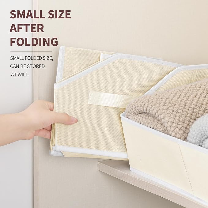 Homsorout Clothes Organizers and Storage - Fabric Cube Bins with Handles, Storage Baskets for Shelves, Trapezoid Collapsible Boxes for Home, Dorm, Office, 10 Pack, Beige