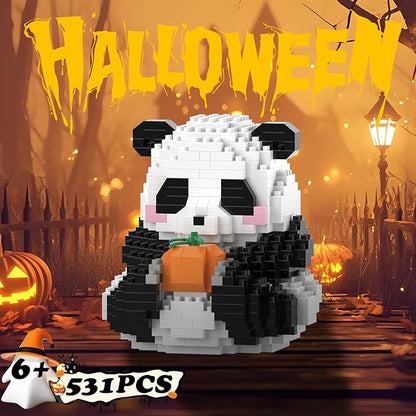 Halloween Mini Building Blocks- Helloween Sitting Panda with Pumpkin, Micro Blocks Panda Toy for Kids 6 7 8 9+, Mini Blocks Building Sets for Adults