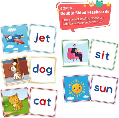 Learnign Toys for 2 3 4 5 6 Years Old Boys Girls, Wooden CVC Reading Spelling Game for Kids, Preschool Kindergarden Learning Activities, Educational Toys Gifts for 2-4 3-5 4-6 Year Old Kids