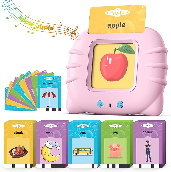 Pink Talking Flash Cards for Toddler 1 2 3 4 Year Olds, Language Learning Toys, Pocket Speech Therapy Toys, Autism Toys, Montessori Toys with 224 Words, Children's Sensory Learning Toys