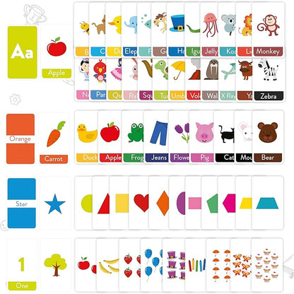 merka Toddler Flash Cards, Set of 64 Alphabet, Letters, Colors, Shapes and Numbers, Baby Learning Cards, Educational, Preschool, Toddler Flashcards, Double-Sided, for Toddlers 1-4 Years