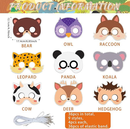 Lonfliness 36 Set Animal Coloring Mask Jungle Animal Paper Art Craft Kid Color Your Own Panda Blank DIY Mask Masquerade Birthday Party Dress-Up Decoration Favor School Classroom Activity Game Supplies